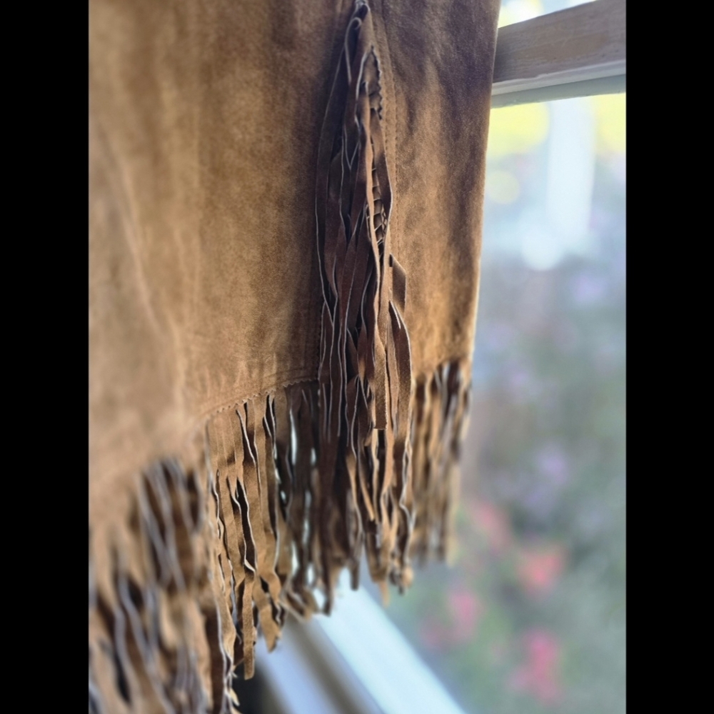 Brown Suede Fringe Midi Skirt